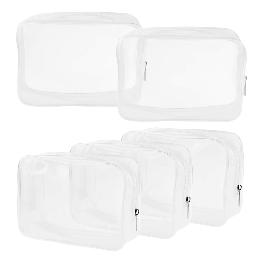 Wobe 5 Packs Clear Cosmetics Bag TSA Approved, PVC Zippered Toiletry Carry Pouch Portable Makeup Bag for Vacation Travel, Bathroom and Organizing Waterproof Makeup Vinyl Case (Large, White)