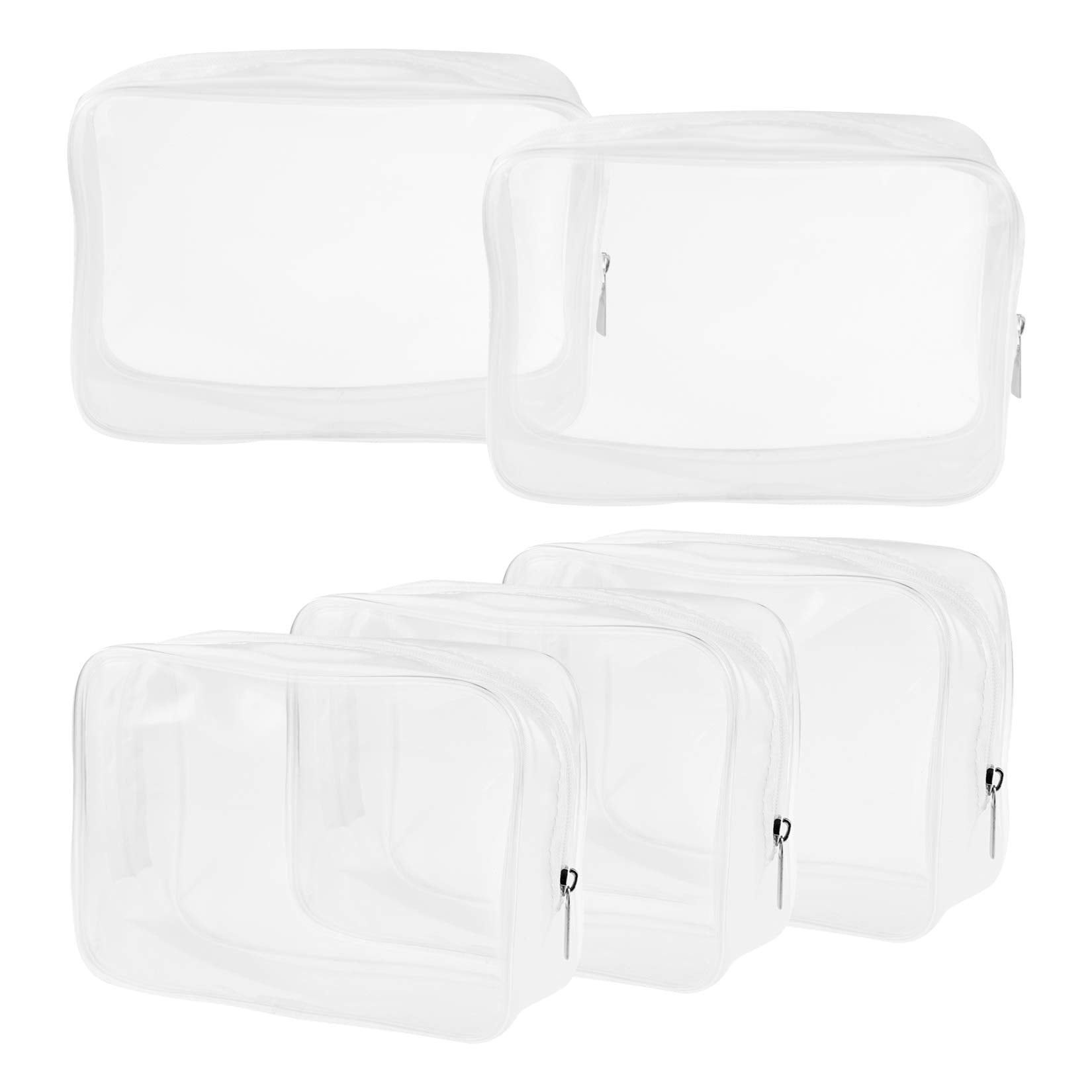 Wobe 5 Packs Clear Cosmetics Bag TSA Approved, PVC Zippered Toiletry Carry Pouch Portable Makeup Bag for Vacation Travel, Bathroom and Organizing Waterproof Makeup Vinyl Case (Large, White)