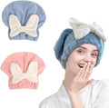 Jenmex 2Pcs Super Absorbent Microfiber Hair Towel Wraps for Women-Quick Drying Towel with Bow,Hair Drying Caps for Curly&Wet Hair, Anti-Frizz Turbans,Perfect for Hair Plopping (Blue & Pink)