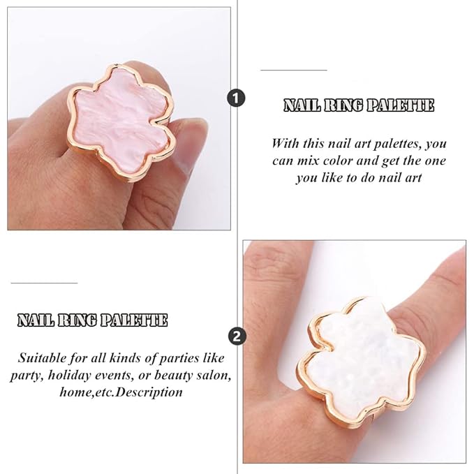 AKOAK Adjustable Mini Nail Ring Tray, Resin Nail Art Gel Makeup Plate Palette, Ring Gel Polishing Mixing Tray DIY Color Plate Nail Art Polishing Paint Plate (Cloud, 2Pcs)