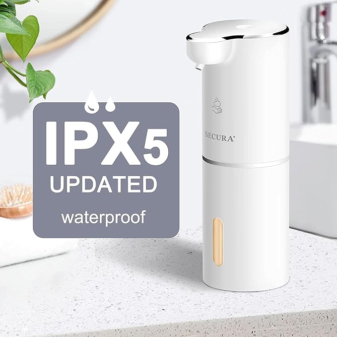 Secura Foaming Soap Dispenser, 10oz/300ml Touchless Automatic Soap Dispenser with Adjustable Volume Control, Rechargeable Hands Free Soap Dispenser for Kitchen, Bathroom (White)