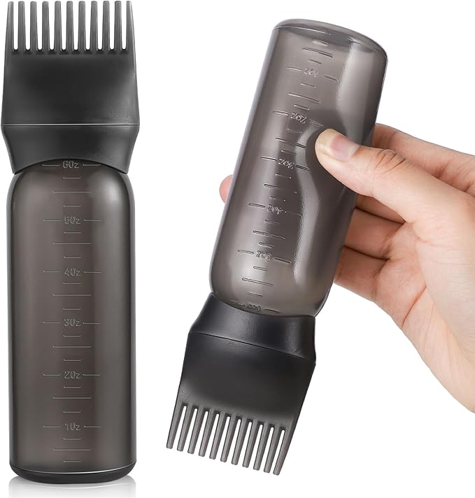 Pimoys 6Oz Root Comb Hair Dye Oil Applicator Bottles for Scalp, Black