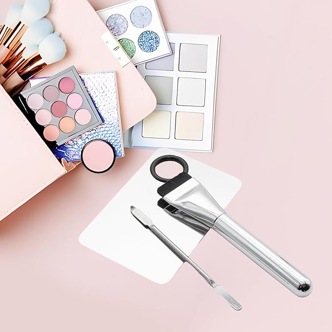 YUYUDEHM Makeup Accessories Set, Makeup Mixing Palette, Foundation Brush, Spatula Tool (Silver)