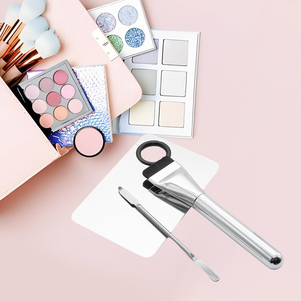 YUYUDEHM Makeup Accessories Set, Makeup Mixing Palette, Foundation Brush, Spatula Tool (Silver)