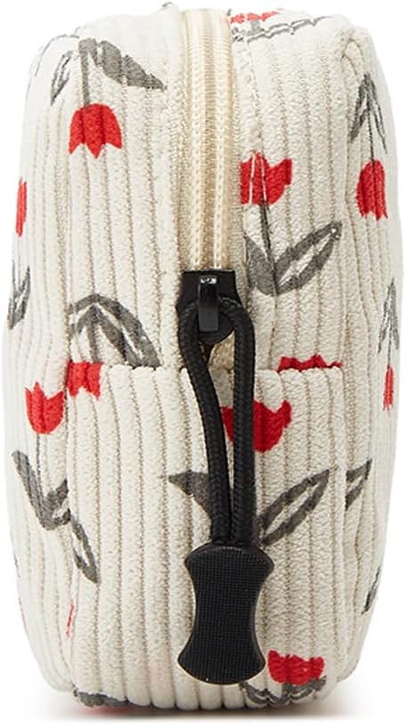 ZOEMTIU Small Makeup Bag for Purse,Mini Cosmetics Bag cute Zipper corduroy Cosmetic Pouch Storage Pouch Travel Toiletry Organizer for Women Girls(Tulip Red)