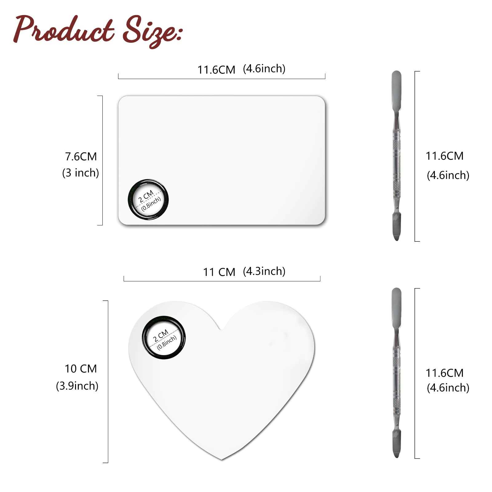 Banugo Stainless Steel Makeup Mixing Palette - 2Pcs, Includes Spatula, For Foundation/Eye Shadow/Mascara/Nail Polish/Pigment/Nail Art
