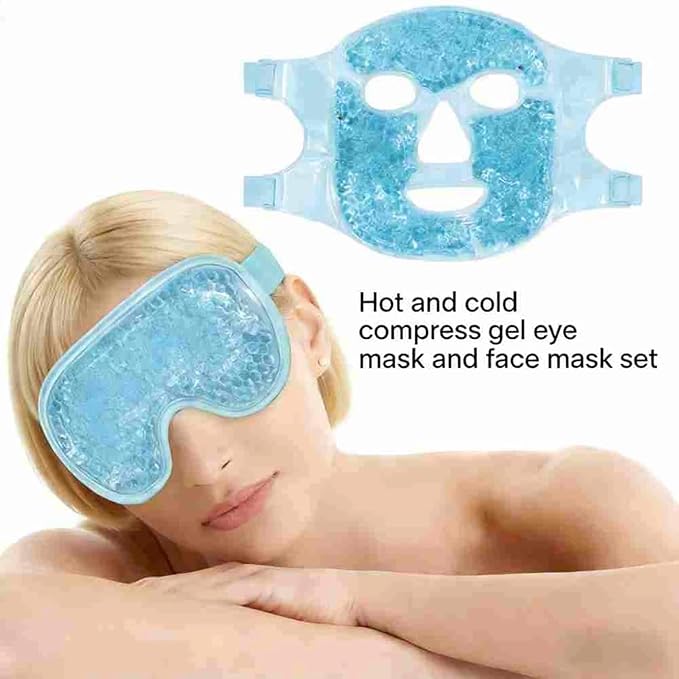 Cold Face Eye Mask Ice Pack Reduce Facial Puff, Dark Circles, Gel Beads Hot Heat Cold Compress Pack, Face SPA for Woman Sleeping, Pressure, Headaches (Blue(1*face Mask+1* Eye Mask))