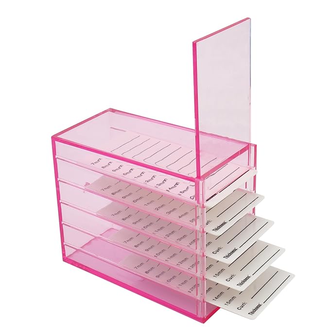 Mekupeu 5 Layer Makeup Organizer Storage Box Clear Eyelash Storage Box Eyelashes Grafting Eyelash Extension Tool (Pink)