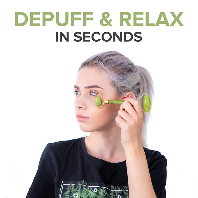 Matykos Jade Roller for Face and Gua Sha Set - 2 Anti-Aging Facial Rollers and Gua-Sha Facial Tool - Face and Body Massager for Your Skincare Routine - Massage Tools for Wrinkles and Lifting