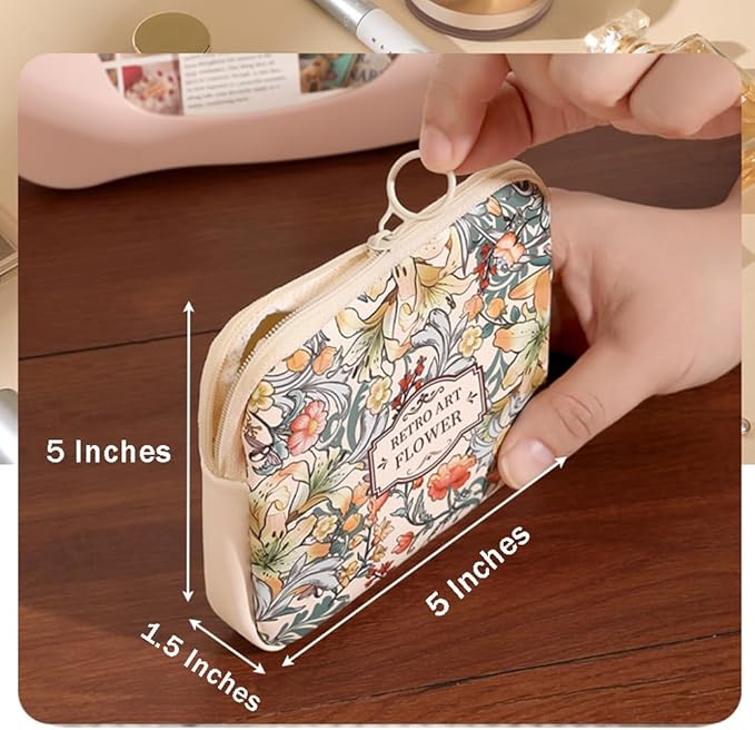 OULIGET Sanitary Napkin Storage Bags,Portable Menstrual Cup Nursing Pad Tampon Storage Pouch,Leather Oil Painting Flower Travel Makeup Bags Coin Purse Sundries Pouch with Zipper