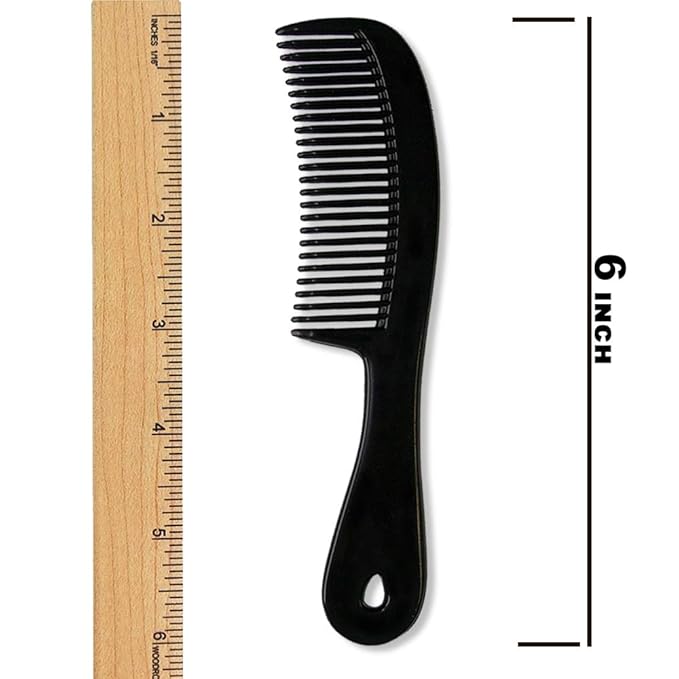Men's Hair Comb with Handle, 6 Inch Plastic Flexible Pocket Combs for Men, Black Fine Tooth Styling Comb Set for Everyday Grooming, Travel, Beard & Mustache, 6 Pack