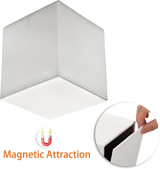 Sumnacon Tissue Box Cover Square Tissue Box Stylish PU Tissue Box Holder with Magnetic Bottom, Cube Leather Tissue Cover for Living Room Bathroom Table Desk Home Office Car,White