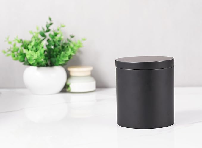 Joitsvia Cotton Swab Holder, Qtip Holder Dispenser with Lid, Resin Bathroom Containers,Vanity Storage Jars Organizer for Cotton Ball, Floss, Bath Salts, Bathroom Accessories, Matte Black