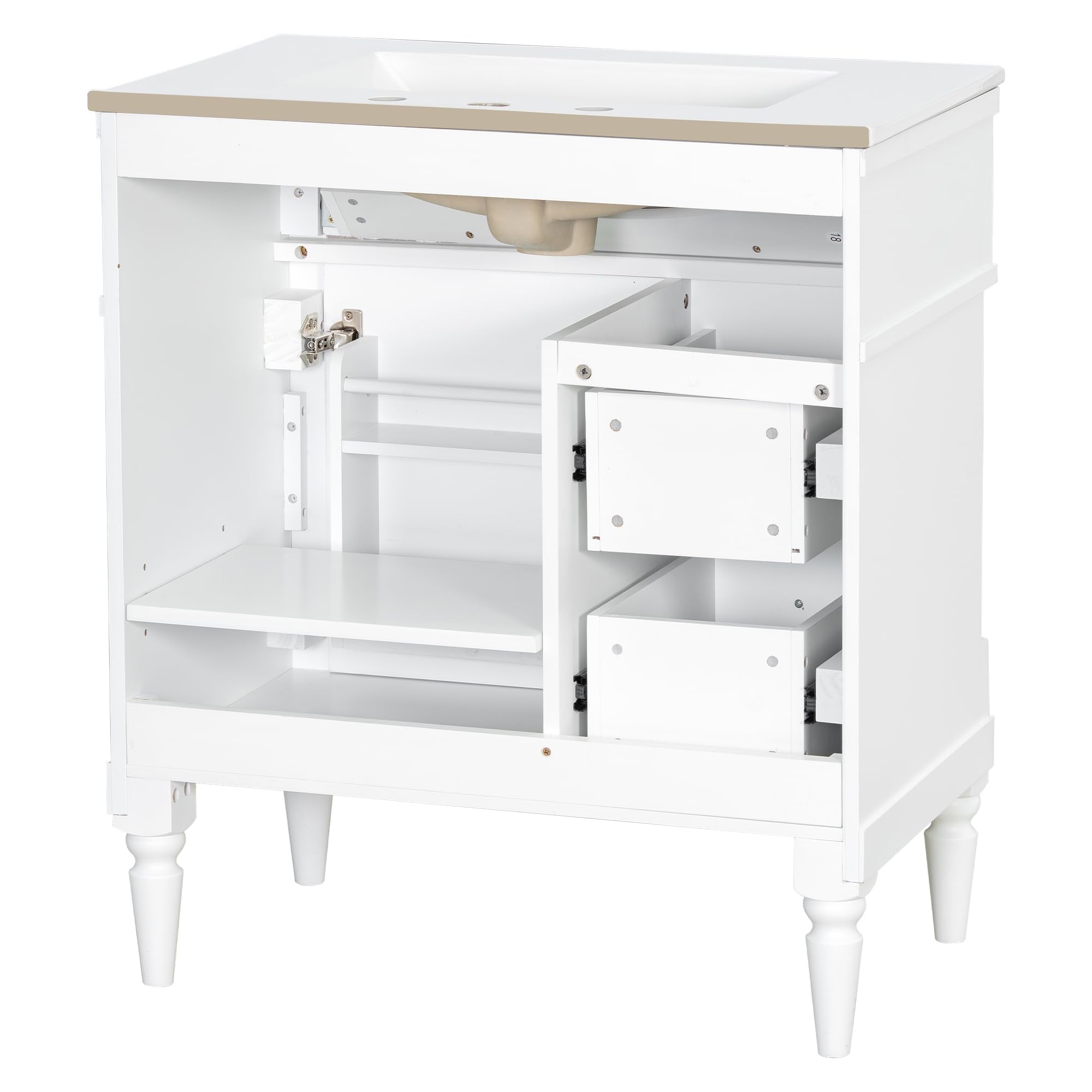 Harper & Bright Designs 30" Bathroom Vanity with Sink, Free Standing Bathroom Vanity Set with Flip Drawer, 2 Drawers, and Adjustable Shelf, Wood Storage Cabinet with Ceramic Basin for Bathroom, White