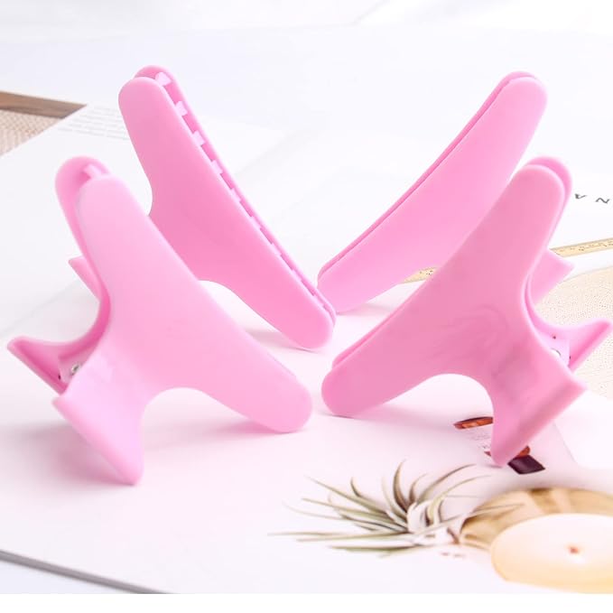 BAHABY Hair Clips for Styling and Sectioning - 12 Pack Pink Butterfly Clamps for Hair Conditioning, Blow Drying, Cutting, Coloring