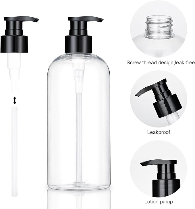 Plastic Pump Bottles Dispenser 2 Pack 10oz Clear Refillable Pump Bottle