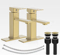 Bathroom Sink Faucet, Brushed Gold Bathroom Faucet 3 Hole with Pop-up Drain and Vessel Sink Hole Cover 6", Stainless Steel Single Handle Faucets for Bathroom Sink-2 Sets