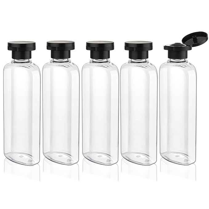 Wowang Travel Shampoo Bottles 7.7oz 5 Pack Leak Proof Squeeze Bottles with Flip Cap Refillable Containers for Toiletries