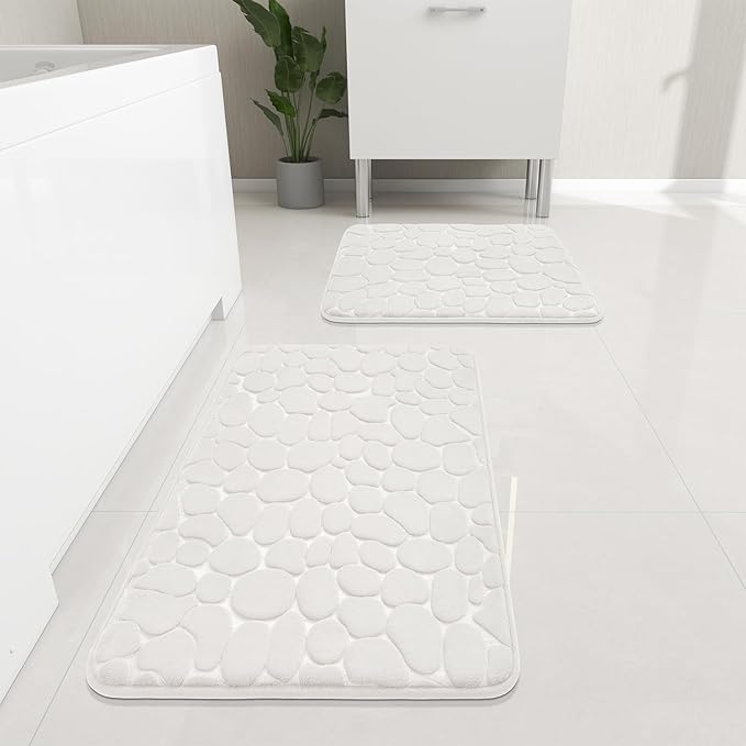 YIHOUSE Bathroom Rugs Mat Set, Memory Foam Bath Mat 2 Piece White