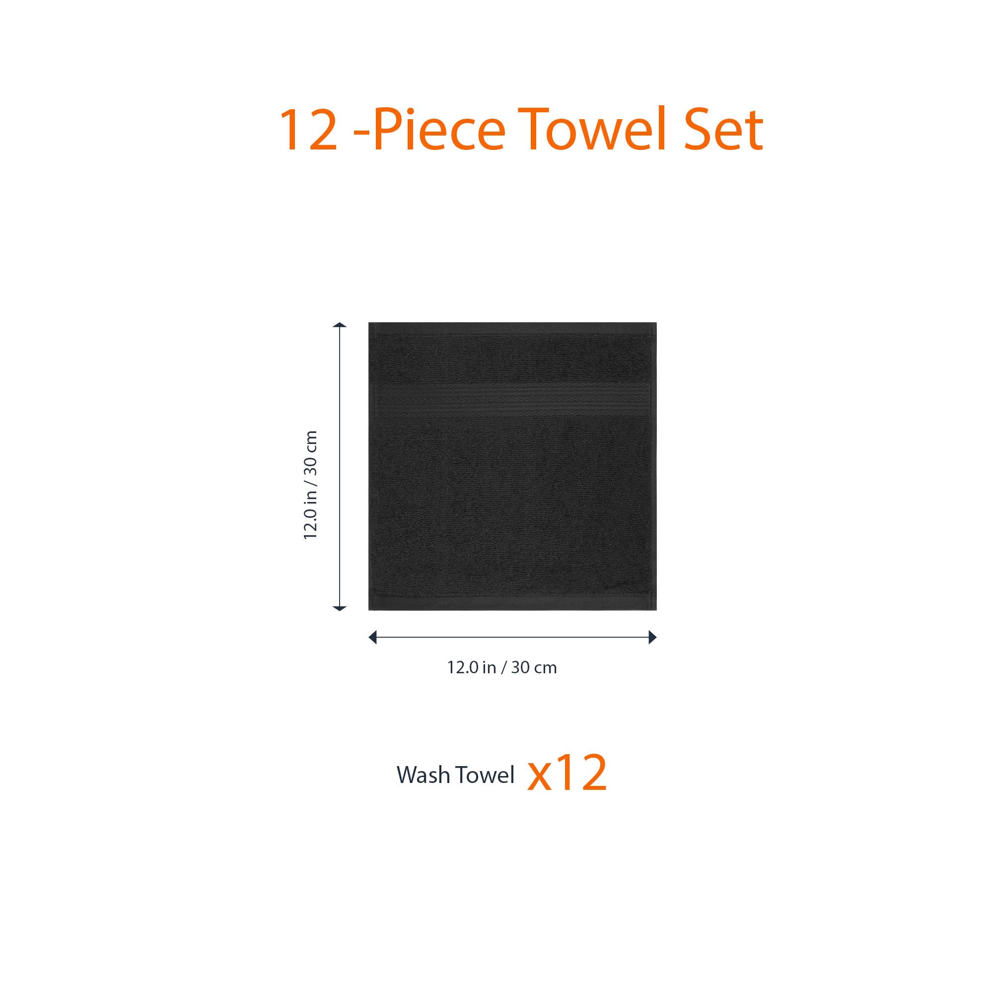 Amazon Basics Highly Absorbent Cotton Washcloths for Face, Soft, Machine Washable, Fade Resistant, 12 x 12 in, Black, 12-Pack