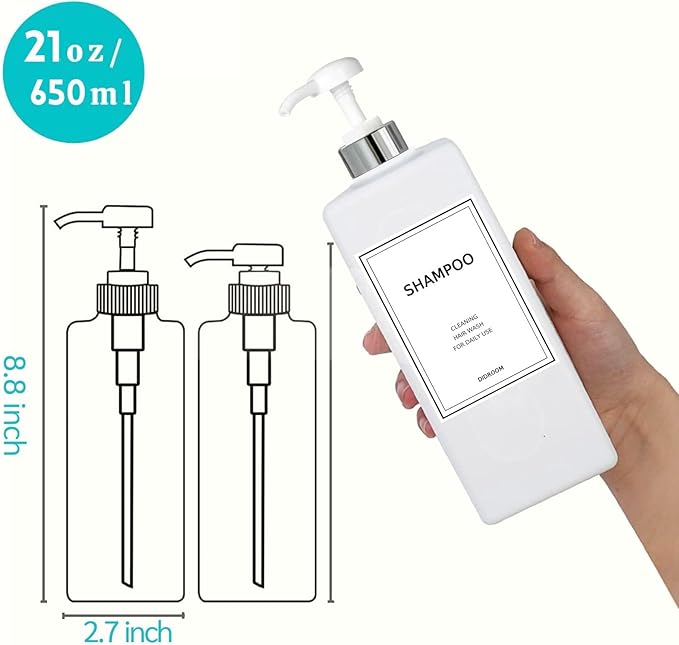 Modern Silver Shampoo and Conditioner Dispenser (21 oz, Pack of 3) Refillable Pump Bottle Set Empty Shower Plastic Bottles with Pump for Bathroom Body Wash Soap and Shower (Sliver&White)