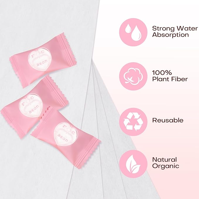 FCaeon Compressed Towel Tablets for Travel, 100 Disposable Face Towels