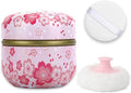SHIMIDO Body Powder Puff and Container, 3.15" Portable Empty Body Powder Container for Baby Women's Loose Dusting Powder, Powder Case Box with Lids for Bath, Travel and Home Use (Pink Flower B)