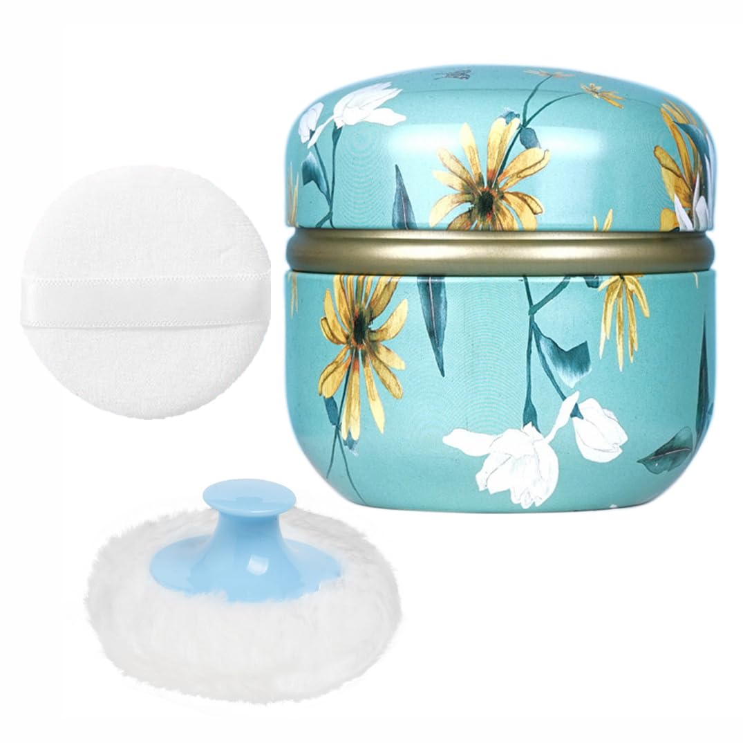WEMEGA Body Powder Case with Powder Puff Powder Container Tea Box for Baby and Women Powder Puff and Powder Case for Travel (Flower Blooming1)