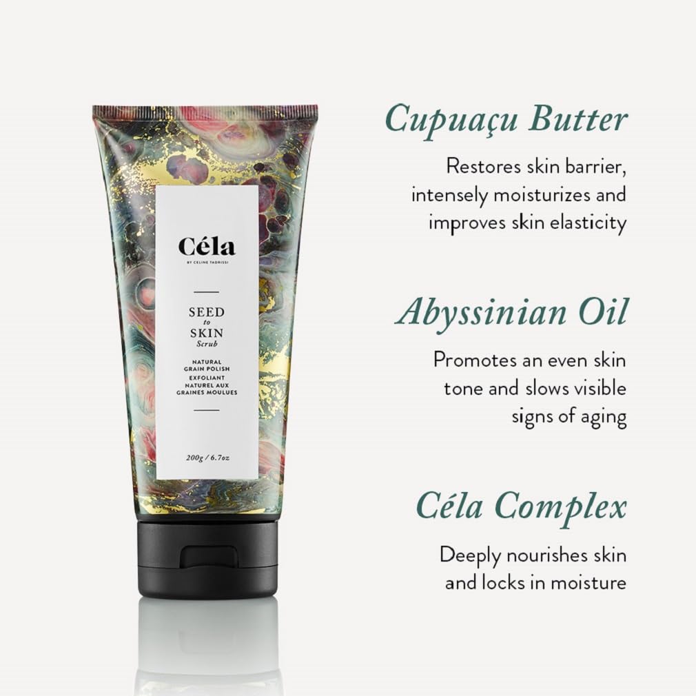 Céla Seed to Skin Body Scrub | 6.7 oz Exfoliating & Moisturizing Scrub for Smooth, Glowing Skin – Removes Dead Skin & Luxury Spa Body Polish