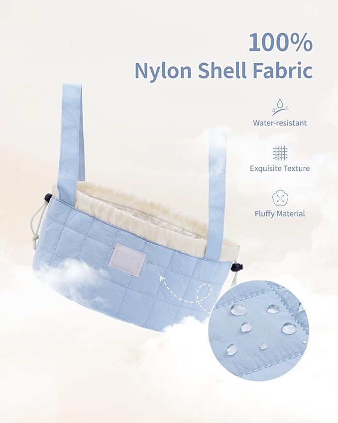Narwey Lay Flat Open Drawstring Puffer Makeup Bag, Large Quilted Cosmetic Bag for Women Girls, Cute Make up Bags with Handle, Travel Toiletry Bag for Skincare, Brushes & Travel Essentials (Blue)