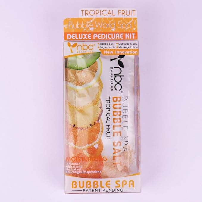 nbc BeautiLab Pedicure Kit Foot Soak Set: Bubble Salt, Sugar Scrub, Massage Mask, Massage Lotion in a Box, 4 Step Foot Spa Kit for Dry Feet,Tired Feet （1 Set Mango)