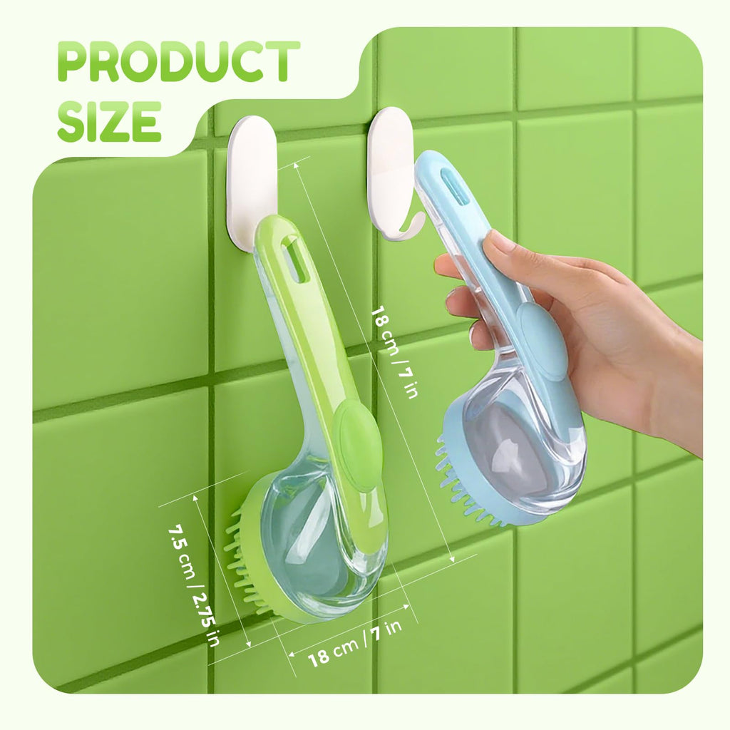 Pet Bath Brush with Shampoo Dispenser, Dog Bath Brush and Grooming Massage Brush for Dogs & Cats, Easy Dog Washing Brush for Short and Long Hair, Coarse and Fine Teeth 2pcs (Blue)