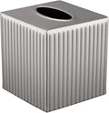 Monarch Abode Tissue Box Cover Square – Handcrafted Ridge Embossed Pewter Metal Tissue Holder Box for Bathroom Accessory, Aesthetic Decorative Facial Napkin Cube for Modern Home Decor
