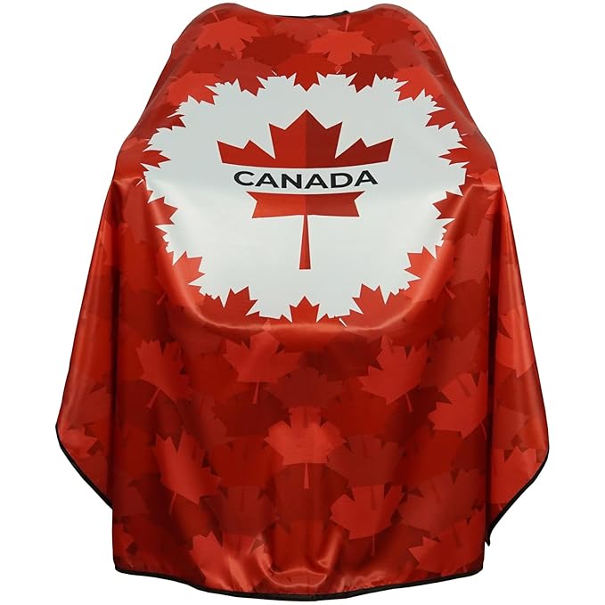 Professional Barber Cape for Men with Copper Snaps Haircut Salon Capes for Hairstylists Water-Resistant Hairdresser Gown, 63"×56" (Canadian Flag)