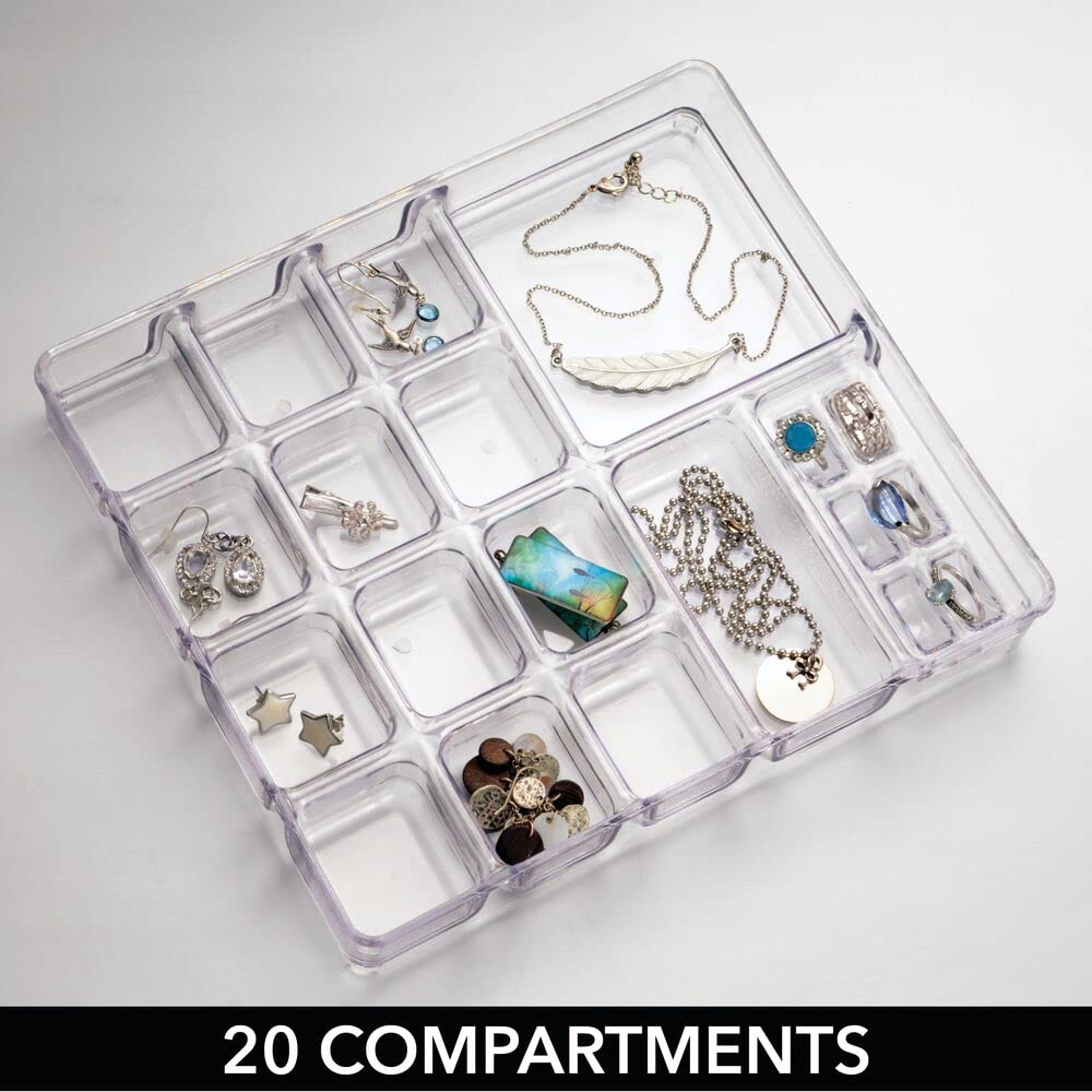 mDesign Makeup Organiser - Practical Cosmetics Storage Box with 2 Drawers and Shelf Space for Nail Polish, Lip Stick, Jewellery and More - Ideal Plastic Drawer Storage - Transparent/Clear