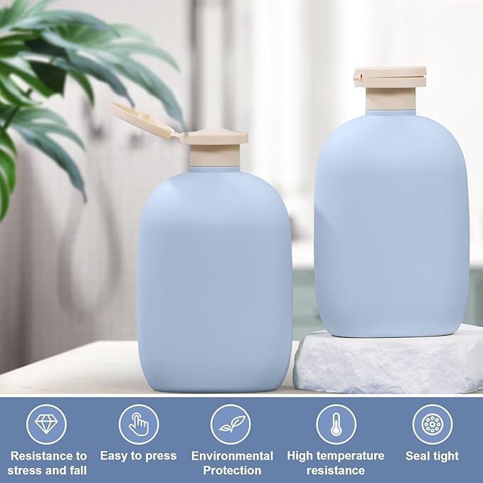 UMETASS 8.8 oz Plastic Travel Shampoo Bottles, Empty Plastic Squeeze Bottles with Flip Cap for Toiletries, Leakage-proof Travel Shampoo and Conditioner Bottles (4 pack, BLUE)