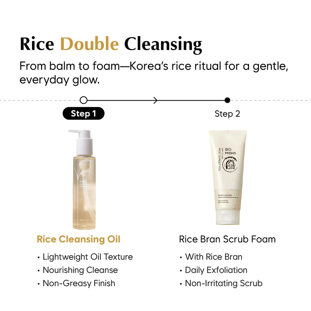 MIDHA Rice Bran Cleansing Oil, Gentle Makeup Remover for Face, Deep Pore Cleanser, Sebum Control, Hydrating Facial Cleanser, Safe for All Skin Types, Korean Skin Care, 6.76 fl. Oz