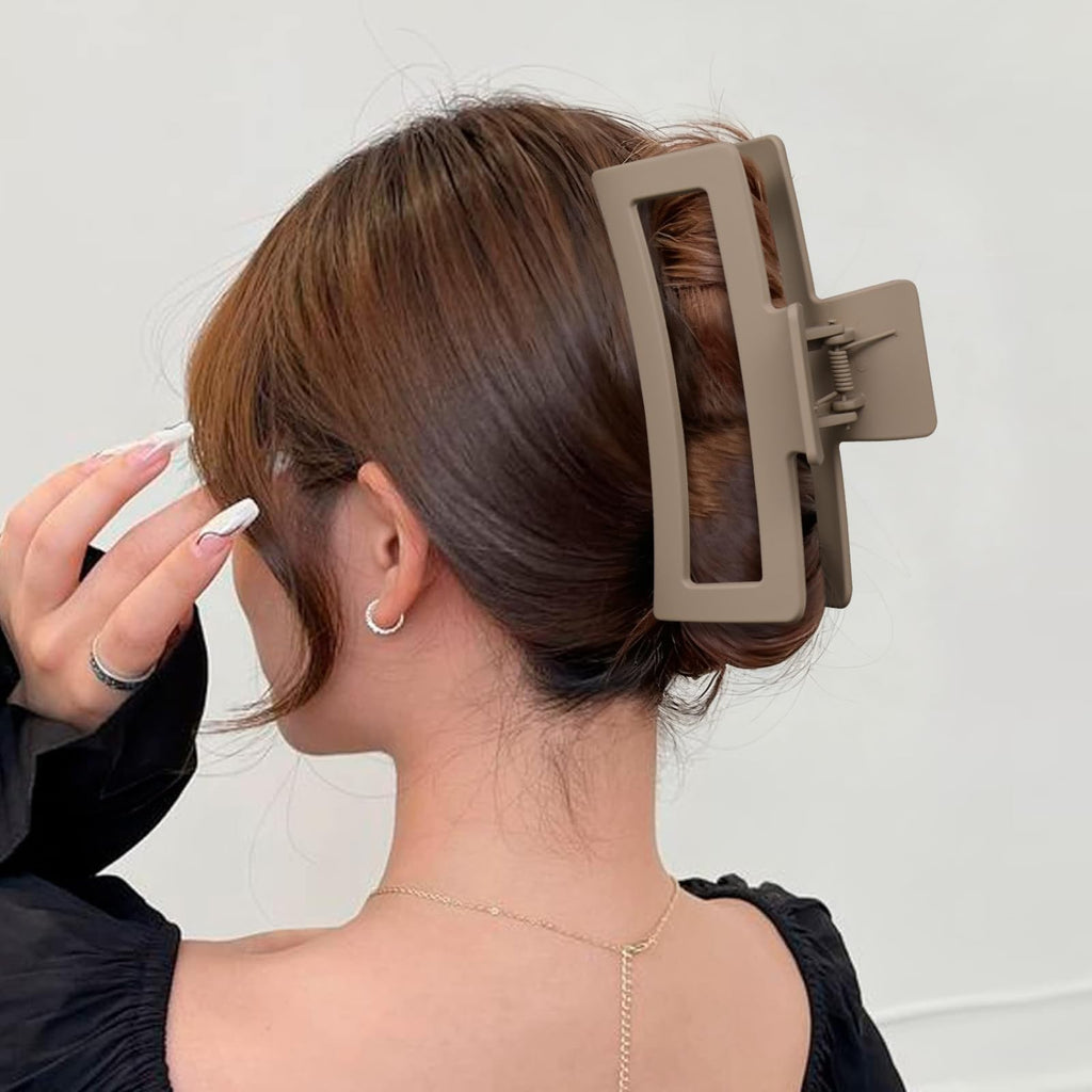 5 Inch Extra Large Claw Clips for Thick Hair and Long Hair, 4 Pack XL Jumbo Matte Rectangle Hair Clips, Oversized Non-Slip Strong Hold Jaw Clips for Women, Big Hair Accessories in Brown Tones