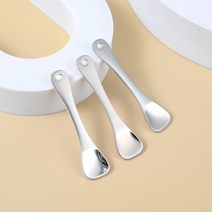 WY LIGHTING LEVEL 3Pcs Mini Skin Care Spoons Reusable Cosmetic Scoop Massage Metal Makeup Spatula Face Cosmetic Applicator Scoop Beauty Cosmetic Tool for Cream Lotions Moisturizers Mixing (3 Silver)