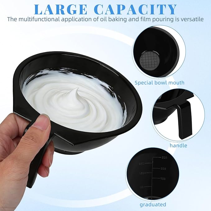 FOMIYES Hair Dye Bowl Set 5-Pack Black Hair Color Mixing Bowls with Measurements and Handle Reusable Salon Mixing Tint Bowls for Professional or Home Use