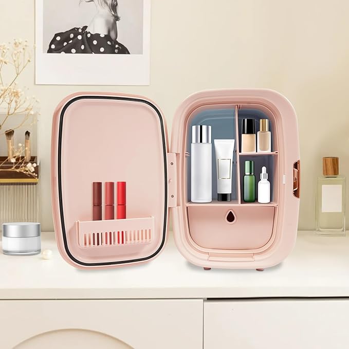 HIPUDNLM Skincare Fridge,12L Portable Beauty Fridge,Mini Skincare Fridge Cooler & Warmer Cosmetics Refrigerator for Makeup SkinCare, Food and Drinks (Pink)