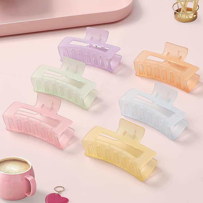Sisiaipu 3.5 Inch Medium Hair Accessories - 6 Pack Square and Rectangle Banana Jaw Clips for Women and Girls - Ice Cream
