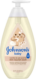 Johnson's Skin Nourishing Moisture Baby Wash, Vanilla & Oat Scents, Tear-Free, Hypoallergenic Baby Body Wash Cleanses, Protects from Dryness, & Leaves Skin Feeling Hydrated, 20.3 fl. oz