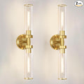 Antique Gold Wall Sconces Set of 2, Modern Bathroom Vanity Lights for Mirror, Hardwired Glass Wall Light Fixtures with E26 Base (Bulbs Required) for Bathroom, Bedroom, Hallway, 22.05 Inch