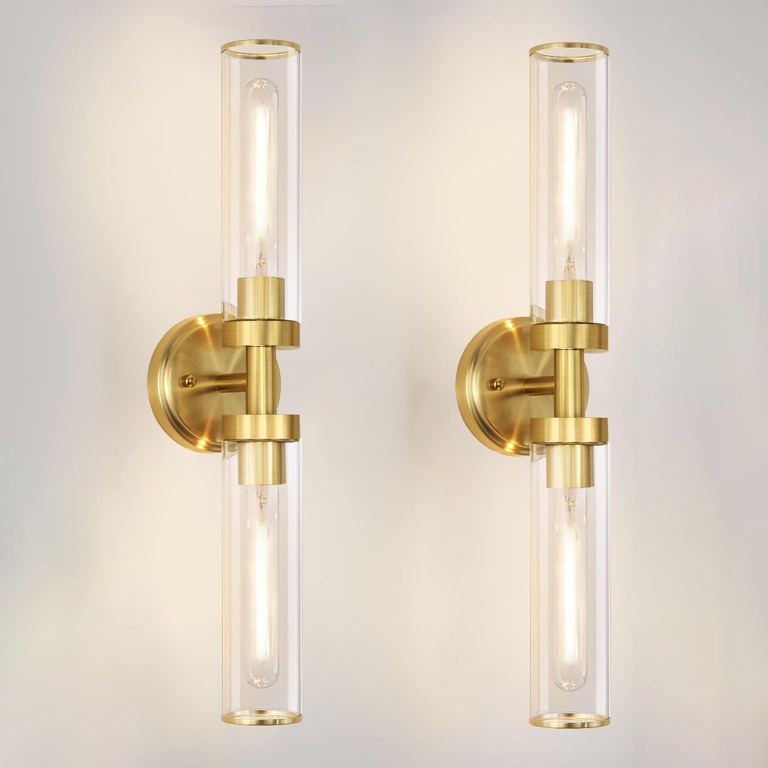 OIYIO Antique Gold Wall Sconces Set of 2, Modern Bathroom Vanity Lights for Mirror, Hardwired Glass Wall Light Fixtures with E26 Base (Bulbs Required) for Bathroom, Bedroom, Hallway, 22.05 Inch