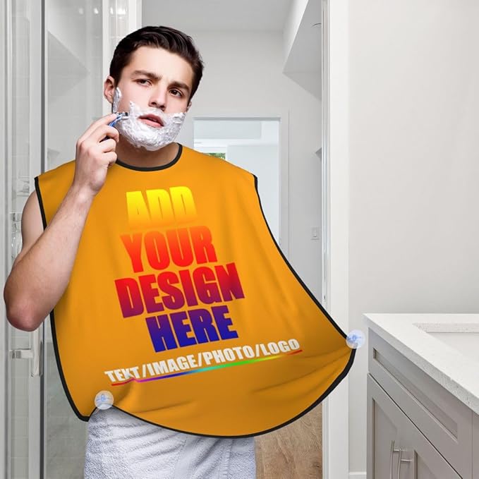 Custom Beard Apron for Men Personalized Gift with Name Image Picture Text Beard Shave Cape Customized Beard Trimming Catcher Bib for Bathroom Gold