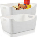 2 Pack Large Plastic Storage Bins with Handles, Versatile 13.7x10.2x5.7 Inch White Organizer Containers for Kitchen, Pantry, Closet, Bathroom, Office, Cabinet, Drawer, Snack, Toy & Makeup Organization