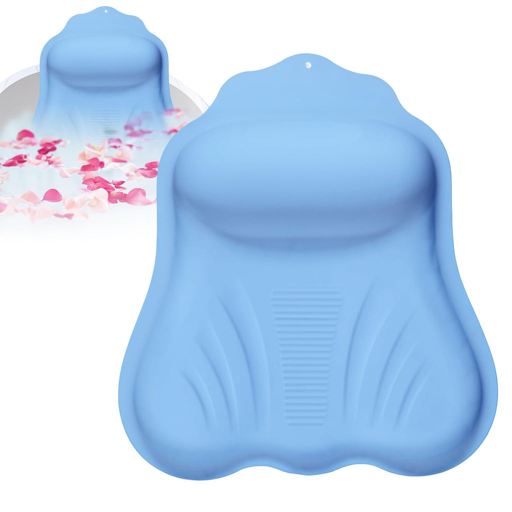 Luxury Silicone Bath Pillow for Tub, New Cloud-Soft 4D Air-Cushion Bathtub Pillow for Head and Neck & Back Support, Strong Suction Cups, Waterproof Quick-Dry Bathtub Headrest (Blue)