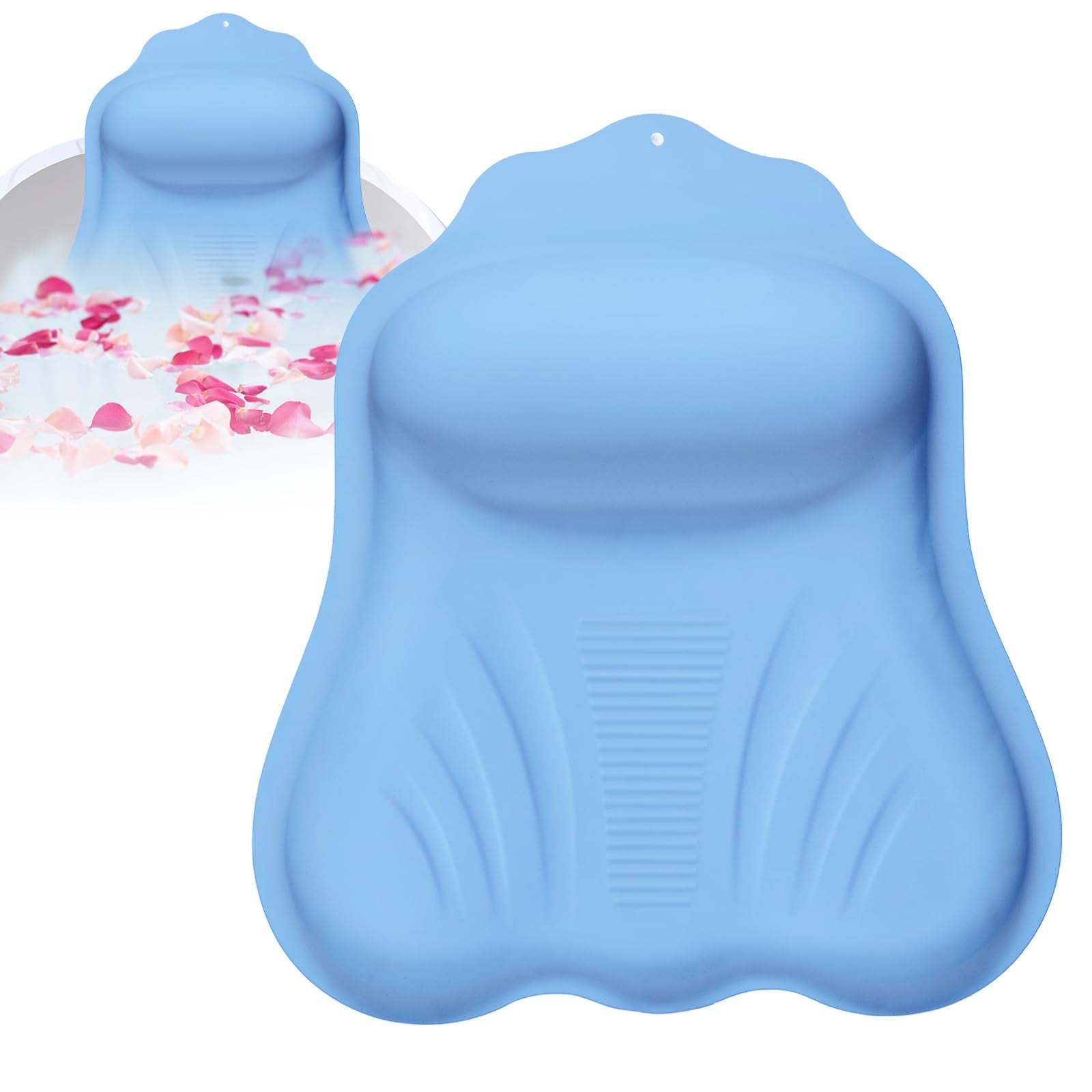 Luxury Silicone Bath Pillow for Tub, New Cloud-Soft 4D Air-Cushion Bathtub Pillow for Head and Neck & Back Support, Strong Suction Cups, Waterproof Quick-Dry Bathtub Headrest (Blue)