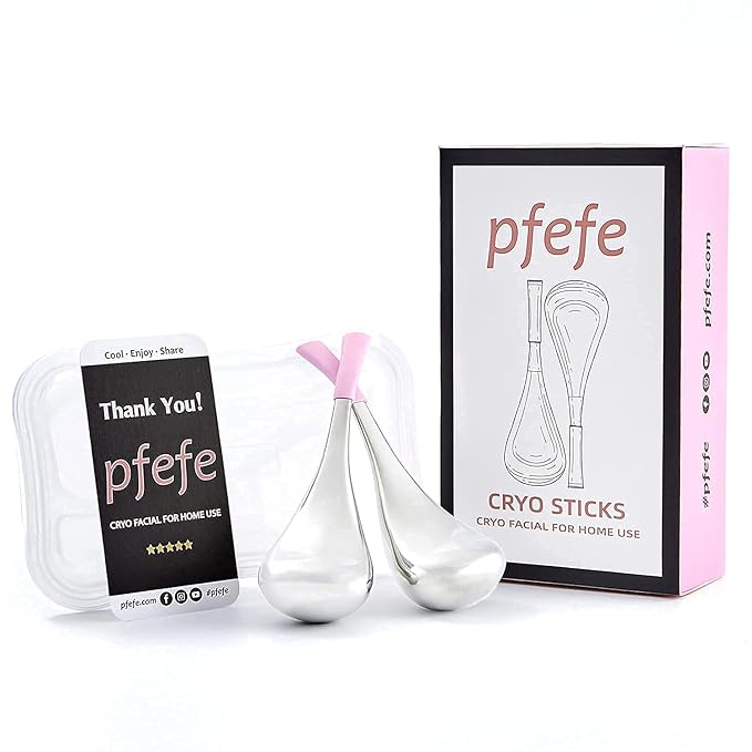 Pfefe Cryo Sticks and Ice Globes Set, Stainless Steel Face Beauty Cooling Freeze Massage Spa Globes with Storage Case